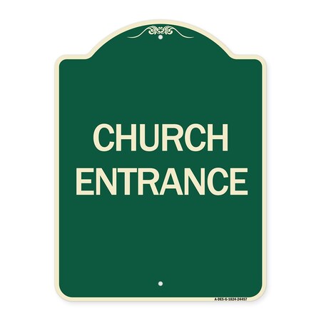 Signmission Designer Series Church Entrance, Green & Tan Heavy-Gauge Aluminum Sign, 24" x 18", G-1824-24457 A-DES-G-1824-24457